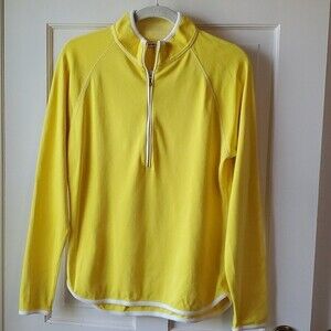 PETER MILLAR YELLOW WHITE QUARTER ZIP 100% COTTON TOP SIZE LARGE GOLF PREPPY